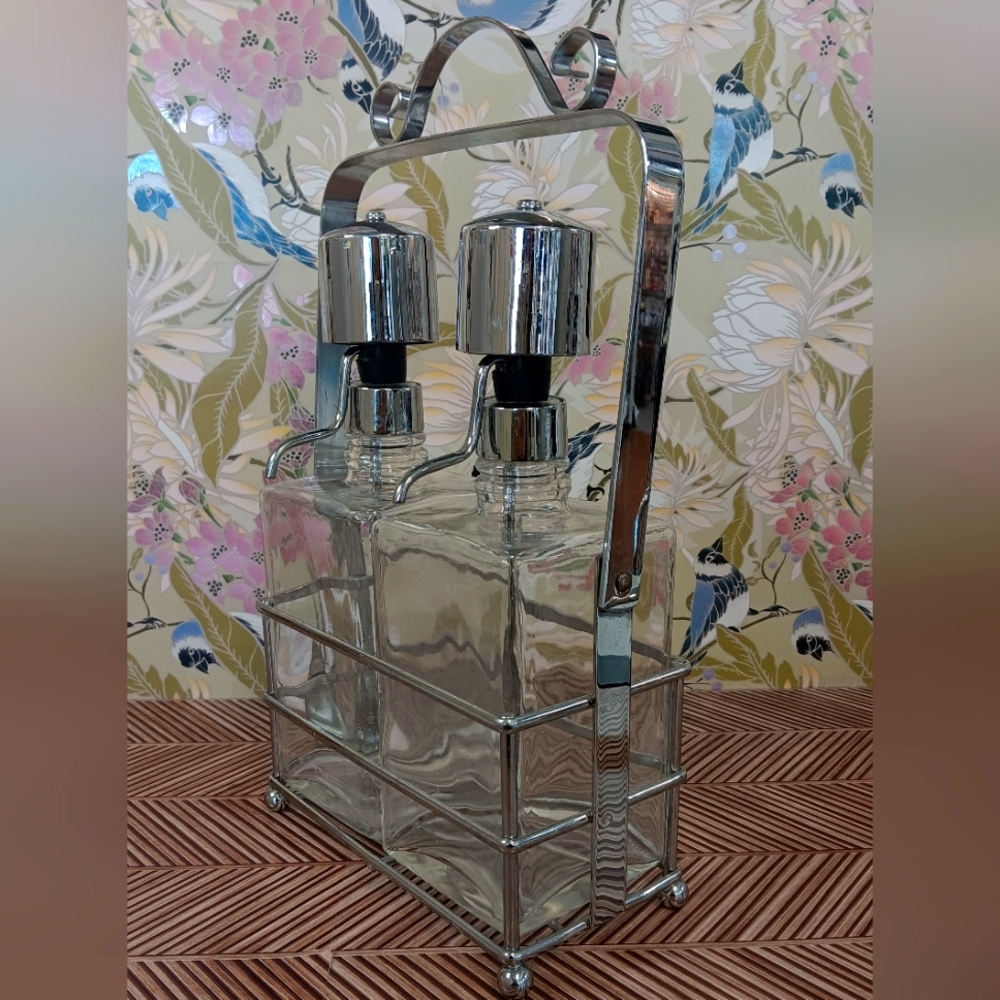 Vntg Pump Decanters with Caddy